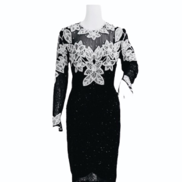 NEIMAN MARCUS Black Tie Beaded Formal Dress - Picture 1 of 10